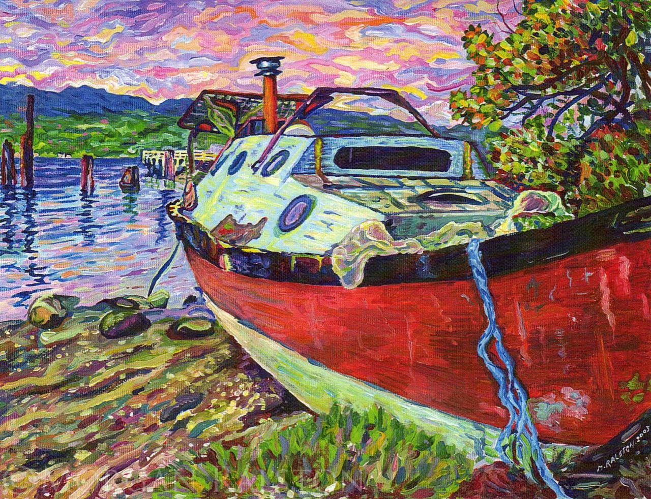 Giclee Canvas Print 8 X10 Claudes Boat - Denman Island - Signed Limited Edition Sunset Boat Beach Ocean Fine Art