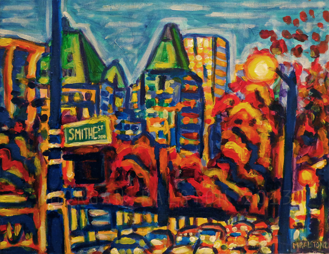 Original Acrylic Painting On Stretched Canvas - Southbound Traffic - 14" X 18"