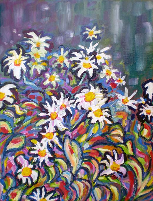 Original Acrylic Painting On Stretched Canvas - Mom's Daisies - 12" X 16"
