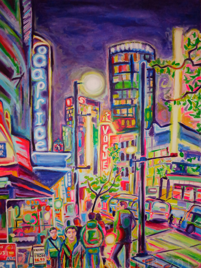 Original Acrylic Painting - Granville At The Warehouse - Large 36x48 Colorful City Buildings Art - Shippping
